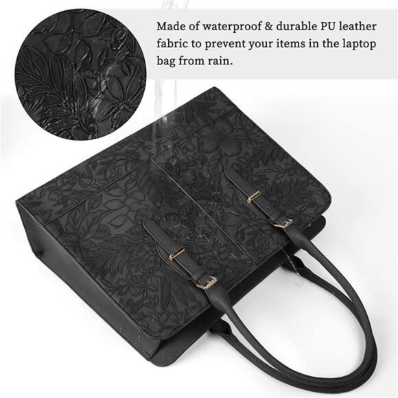Laptop Bag for Women 15.6 inch Laptop Tote Bag Waterproof Leather Work Bag - Picture 3 of 6